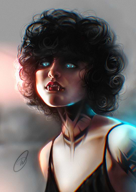 Vampire Girl Portrait with Glowing Eyes
