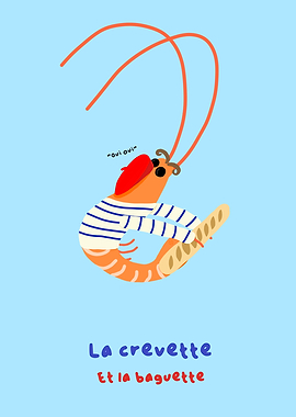 French Shrimp with Baguette Illustration