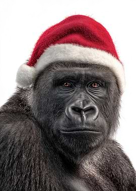 Christmas Gorilla Wearing Santa Hat