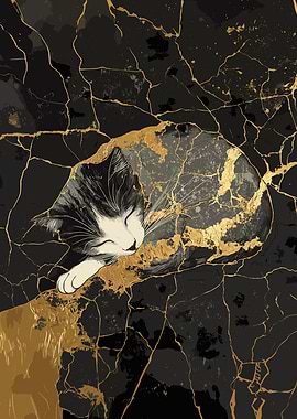 Sleeping Cat Kintsugi Art