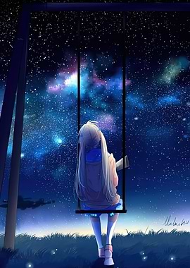 Girl on Swing Under Starry Sky