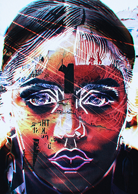 Abstract Portrait with Text and Lines