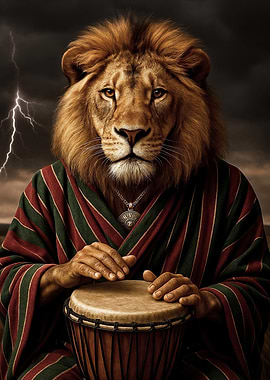 Lion Drummer in Storm