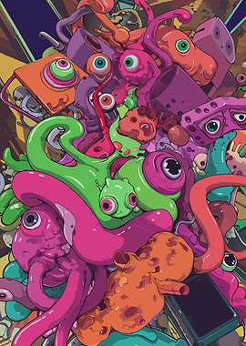 Colorful Abstract Alien Creature Pile-Up