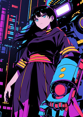 Cyberpunk Anime Girl with Robotic Arm