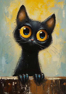Whimsical Black Cat Painting