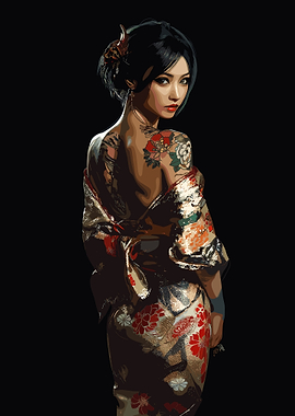 Tattooed Woman in Kimono