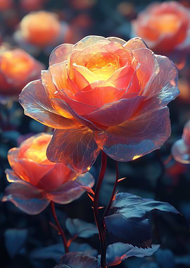 Glowing Roses in a Garden