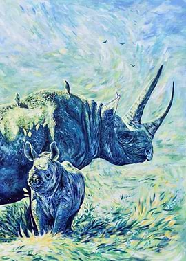 Rhino and Calf Painting