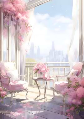 Pink Floral Balcony with City View