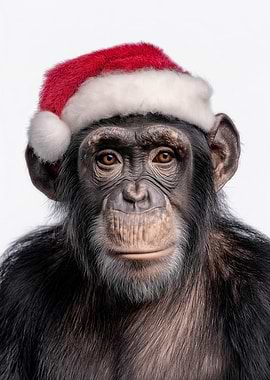 Christmas Chimpanzee wearing a Santa hat