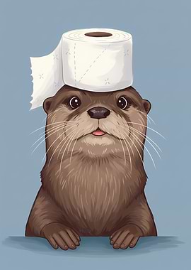 Otter with Toilet Paper Hat