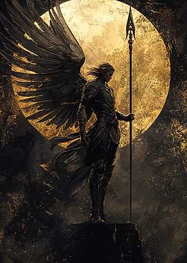 Winged Warrior with Spear and Moon