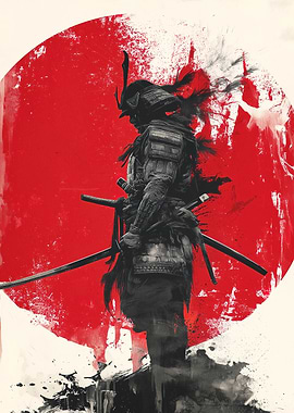 Samurai Warrior with Red Sun