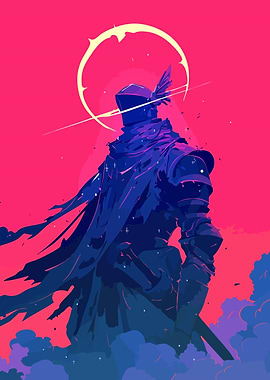 Fantasy Knight Warrior Minimalist SciFi Art Illustration
