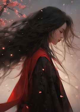 Asian Woman in Red and Black