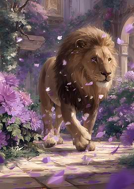Lion in a Lavender Garden
