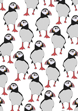 Puffin Bird Seamless Pattern