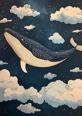 Whale Swimming Among Clouds