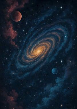 Cosmic Galaxy with Planets and Stars