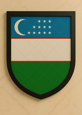 Uzbekistan Flag Framed - Marble look