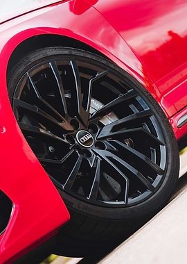 Red Audi RS4 Wheel Close-Up