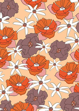 Retro Floral Pattern in Orange and Brown