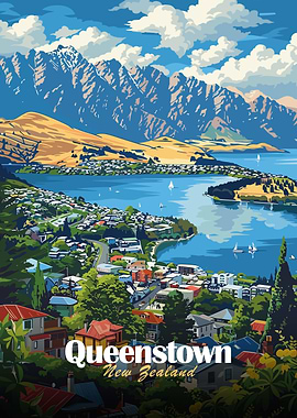 Queenstown New Zealand Travel Poster