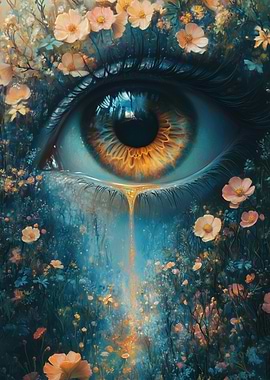 Floral Eye with Golden Tear