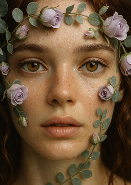 Lavender Rosebuds Framing Amber Eyes Girl