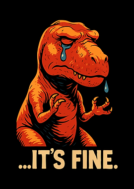 Crying T-Rex 'It's Fine.' Funny Dinosaur Vintage Poster