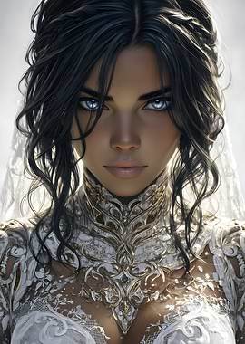 Elegant Woman in White and Gold Dress