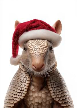 Armadillo Christmas with Santa Hat Portrait