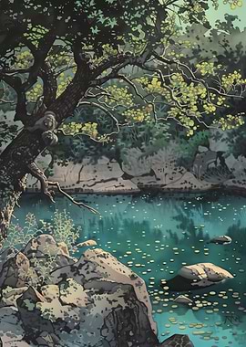 Tranquil Lakeside Scene with Tree