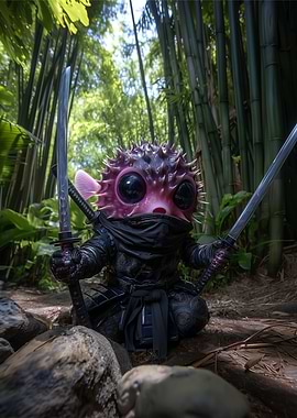 Pufferfish Ninja in Bamboo Forest