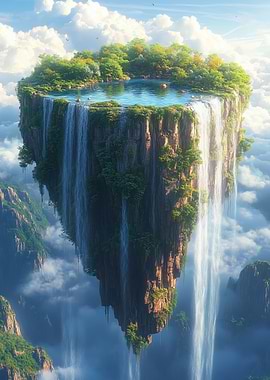 Floating Island with Waterfall and Pool