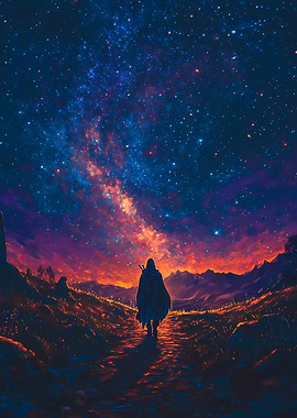 Lone Wanderer Under Starry Nebula Sky