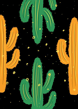 Cactus Pattern on Black Background