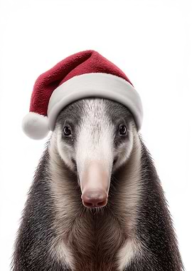 Christmas Anteater with Santa Hat Portrait
