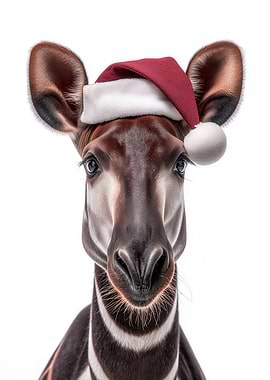 Christmas Okapi with Santa Hat