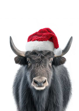 Festive Christmas Yak with Santa Hat