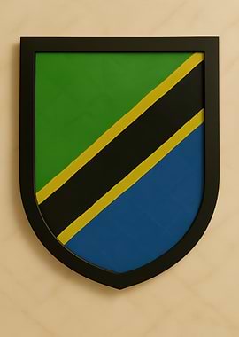 Tanzania Flag Shield Framed - Marble look