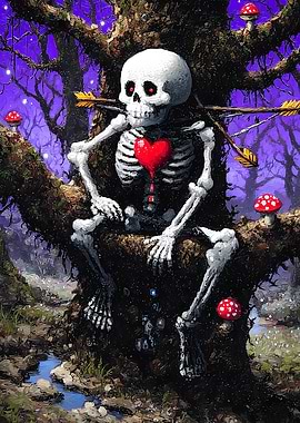 Skeleton with Heart in Enchanted Forest