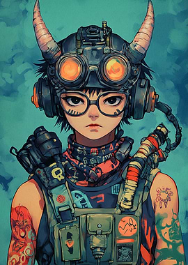 Cyberpunk Girl with Horned Helmet
