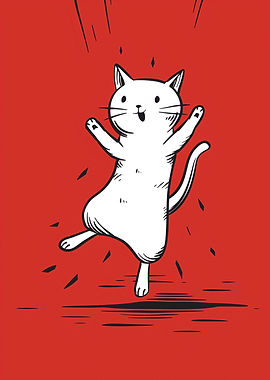 Happy White Cat Cartoon Illustration