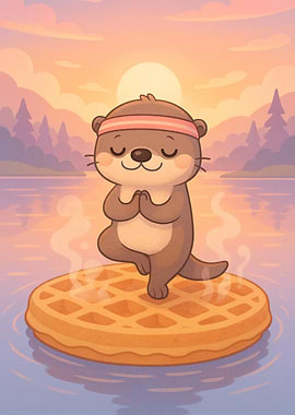 Otter Doing Yoga on Waffle