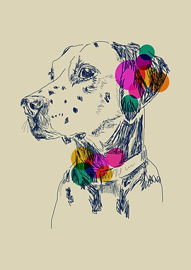 Dalmatian Sketch with Colorful Circles