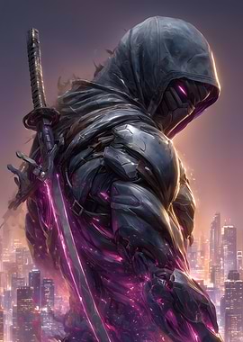 Cyberpunk Ninja with Glowing Sword