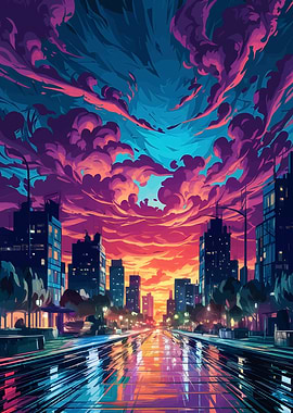 Vibrant Cityscape at Sunset