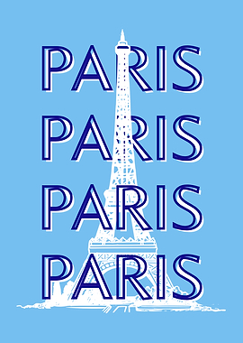 Paris Eiffel Tower Blue Typography